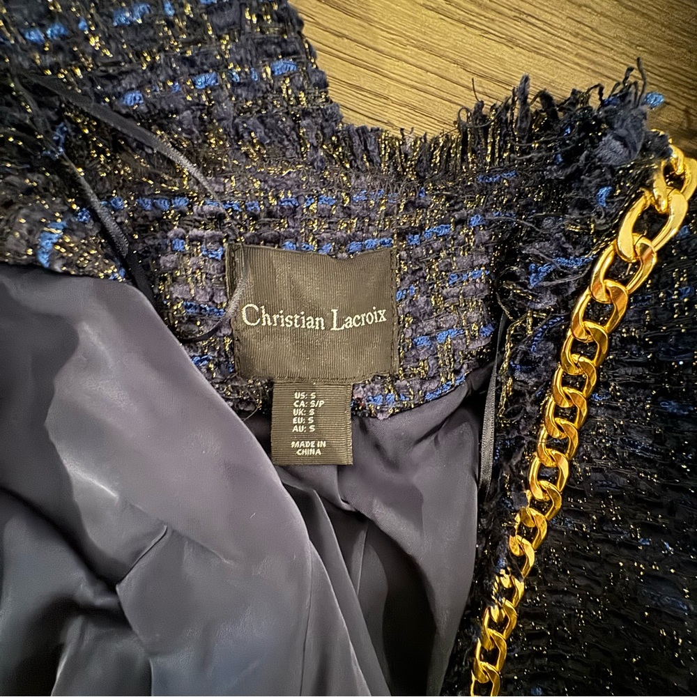 NWOT Christian Lacroix Navy and Gold Metallic Tweed Cropped Blazer | Small - Picture 4 of 13